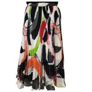 Worthington Womens Pleated Midi Skirt Brush Stroke Print Multicolor